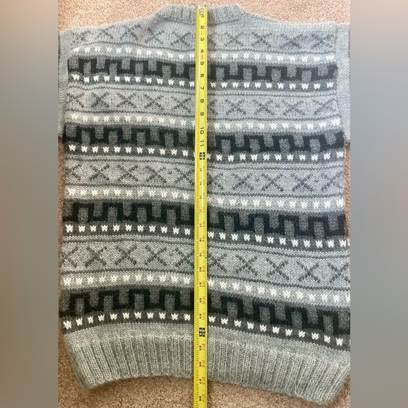 Unisex Alpaca Wool Sweater M/L Hand Knit Peru Alpakina Pullover Gray Black Cozy - Picture 7 of 14